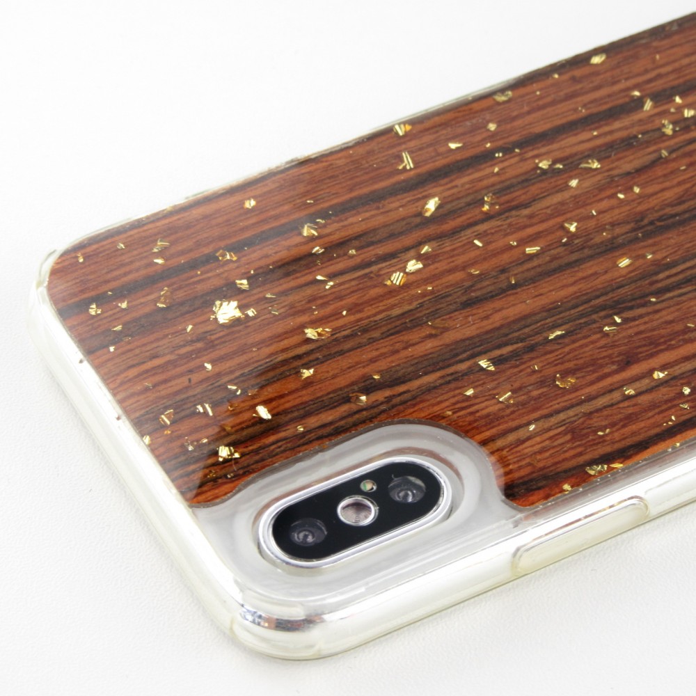 Coque iPhone X / Xs - Gold Flakes Brave bois foncé