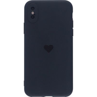 Coque iPhone X / Xs - Silicone Mat Coeur - Noir