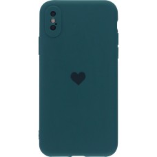 Coque iPhone X / Xs - Silicone Mat Coeur - Vert foncé