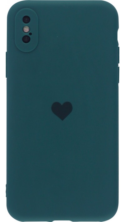 Coque iPhone X / Xs - Silicone Mat Coeur - Vert foncé