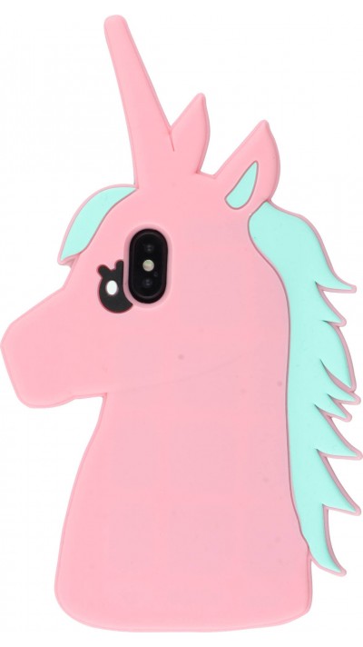 Coque iPhone X / Xs - Tête de licorne 3D - Rose