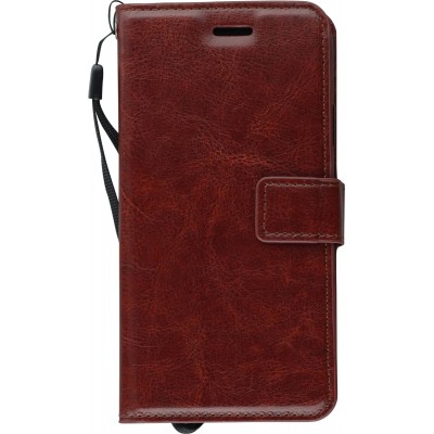 Coque iPhone XR - Premium Flip cuir lisse porte-cartes - Brun