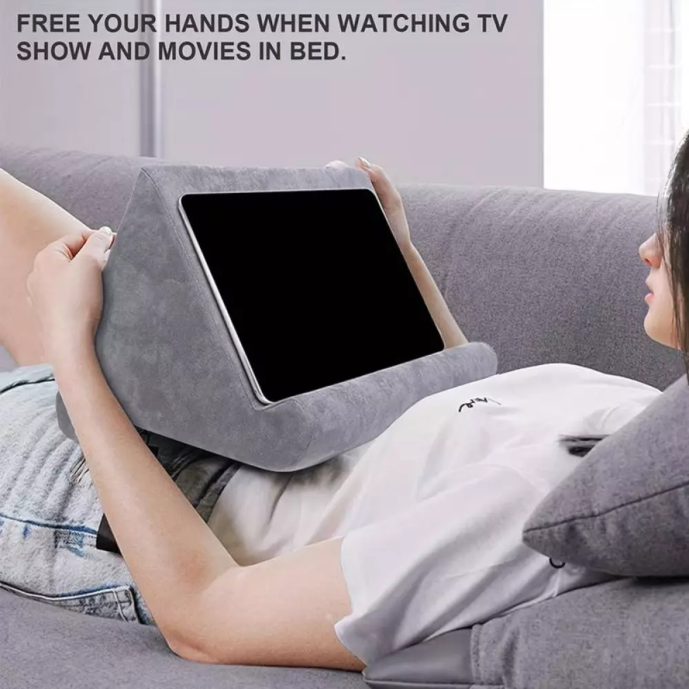 Weiches und bequemes Ständer Kissen für Smartphone und Tablet - Grau
