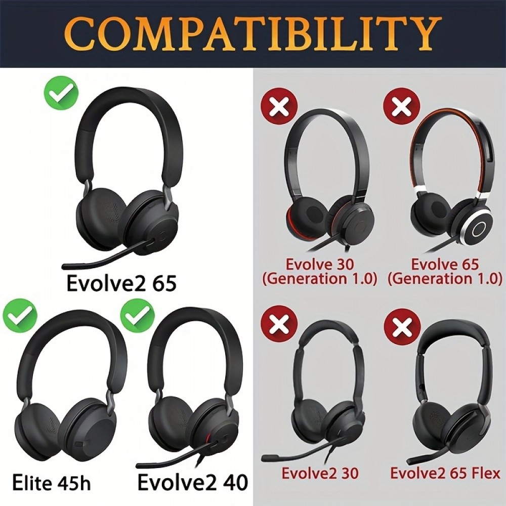 Coussinets de remplacement cuir doux pour Jabra Evolve2 65 / Evolve2 40 / Elite 45h - Noir