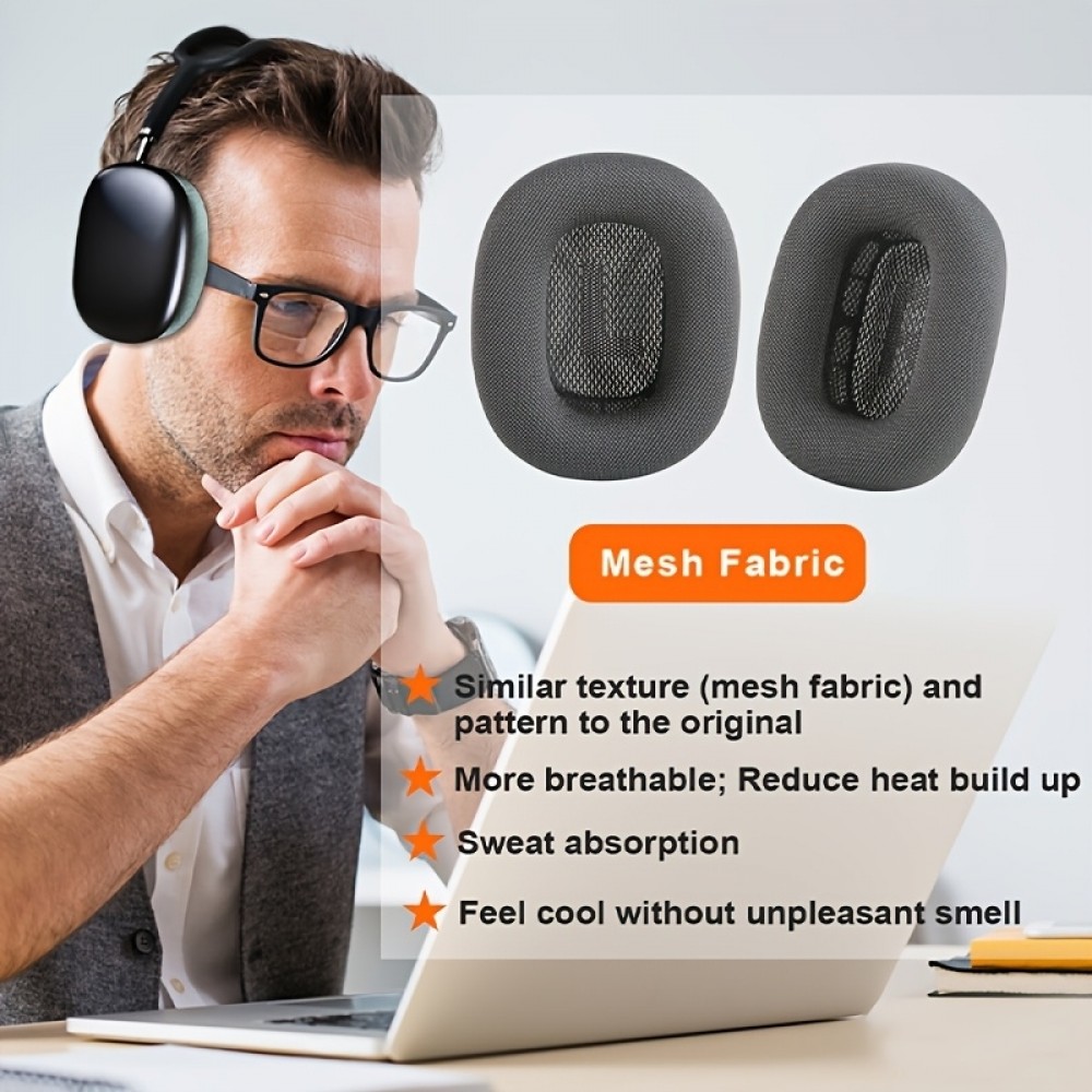 Coussinets rechange tissu mesh ultra-doux mousse mémoire aimant renforcé (set de 2 pièces) - Bleu - AirPods Max