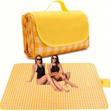 Couverture de pique-nique grande taille portable pour plage/camping (200 x 200 cm) pliable avec sac de rangement - Jaune