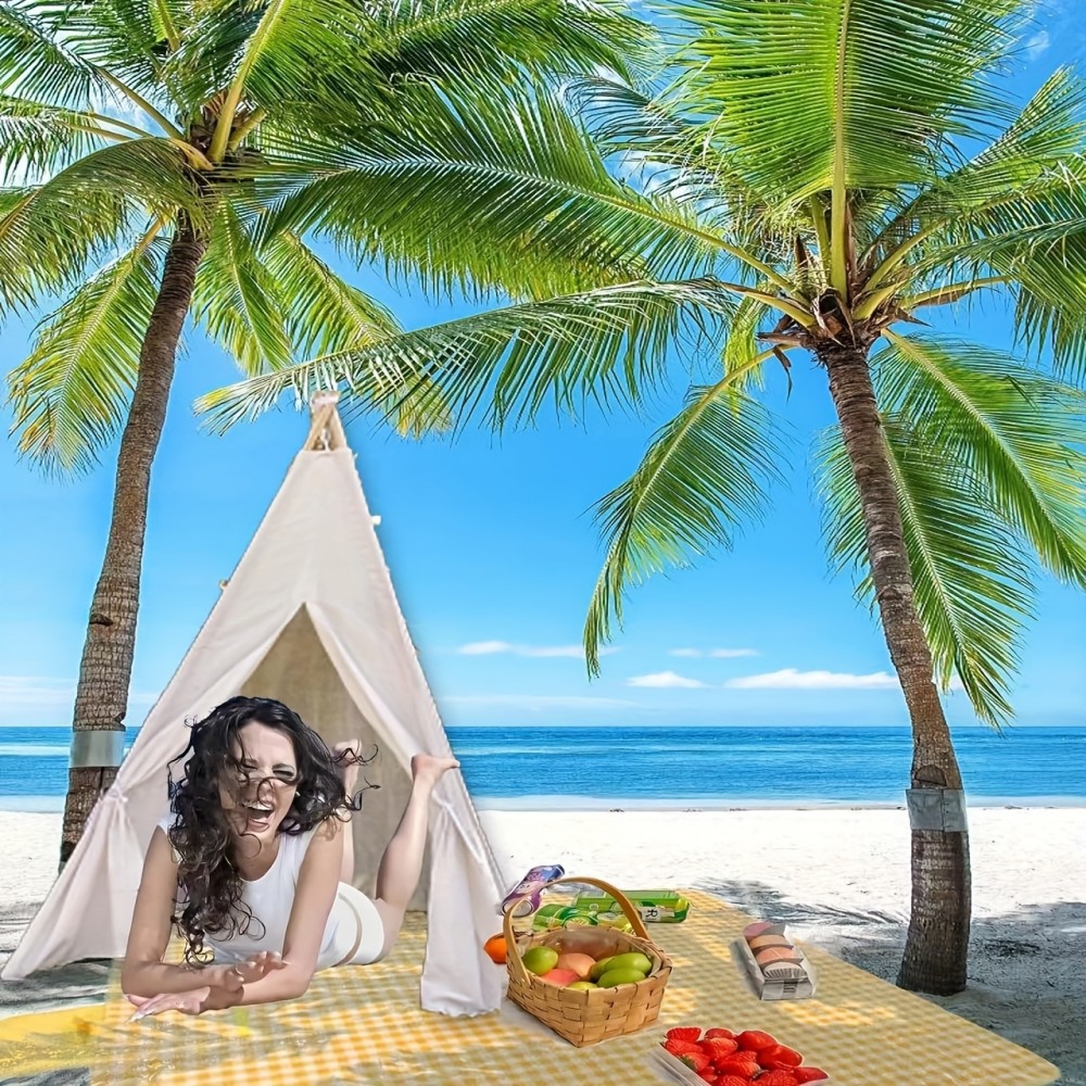 Couverture de pique-nique grande taille portable pour plage/camping (200 x 200 cm) pliable avec sac de rangement - Jaune