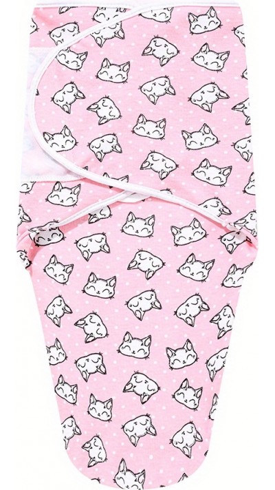 Couverture d'emmaillotage enveloppante sommeil pour bébé (0-3 mois) avec scratch velcro en coton doux - Chats roses