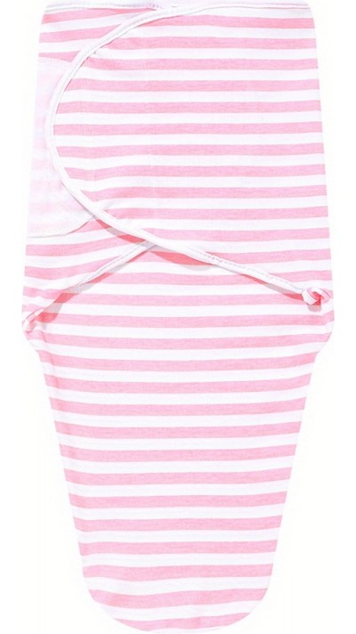 Couverture d'emmaillotage enveloppante sommeil pour bébé (0-3 mois) avec scratch velcro en coton doux - Lignes roses
