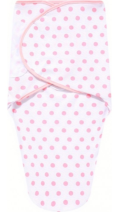 Couverture d'emmaillotage enveloppante sommeil pour bébé (0-3 mois) avec scratch velcro en coton doux - Points roses