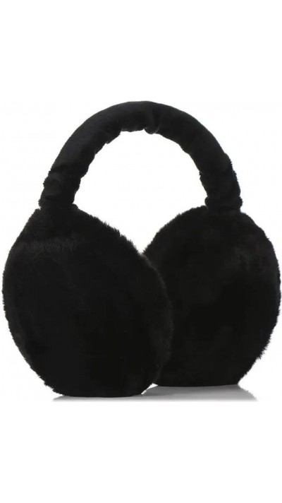 Couvres-oreilles en polyester élastiques pliables douillets pour l'hiver - Noir