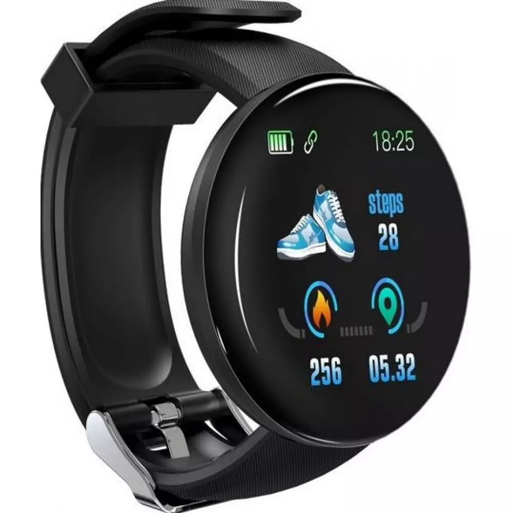 D18 Smart Watch Fitness Tracker Color Touch Screen IP65 inkl. Phone App - Schwarz