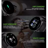 D18 Smart Watch Fitness Tracker Color Touch Screen IP65 inkl. Phone App - Schwarz