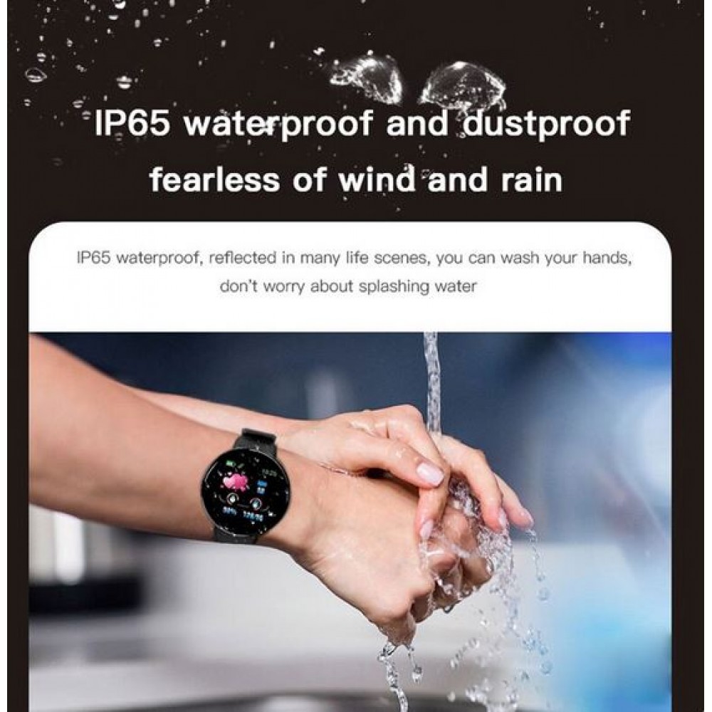 D18 Smart Watch Fitness Tracker couleur écran tactile IP65 incl. Phone App - Noir