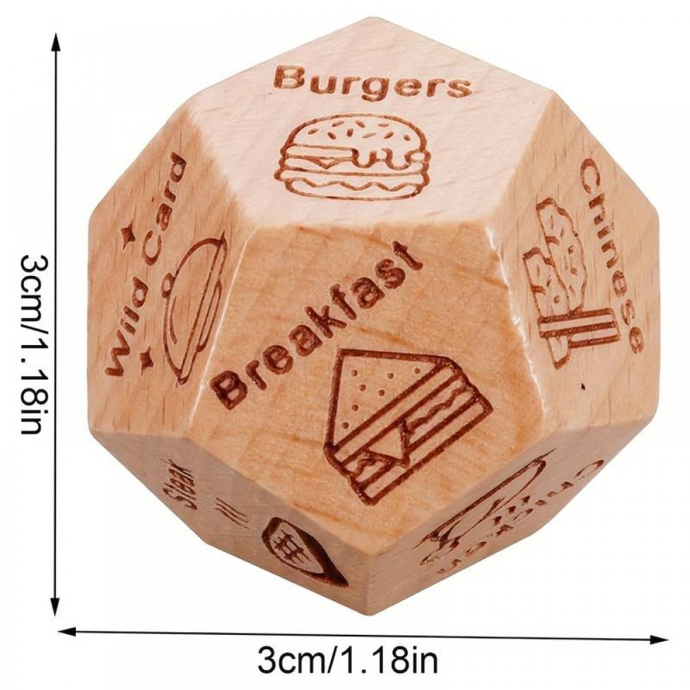 Date Night Cube en bois 12 faces Pour les couples Dé de décision pour Food & Restaurant Idée cadeau (A)