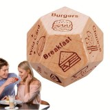 Date Night Cube en bois 12 faces Pour les couples Dé de décision pour Food & Restaurant Idée cadeau (A)