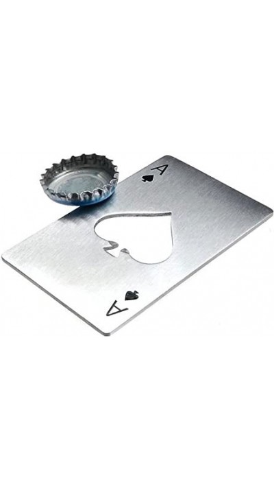 Décapsuleur plat en aluminium avec motif de carte de poker "As de pique" - Argent