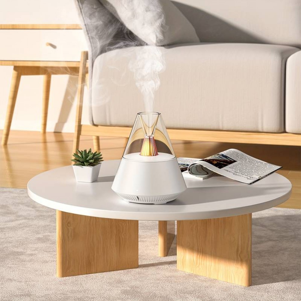 Diffuseur des huiles essentielles 3 en 1 humidificateur & lumière de nuit design volcan + télécommande - Blanc