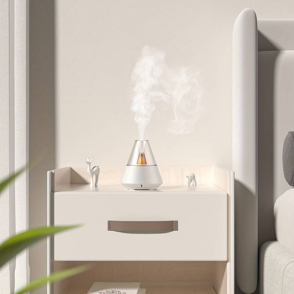 Diffuseur des huiles essentielles 3 en 1 humidificateur & lumière de nuit design volcan + télécommande - Blanc