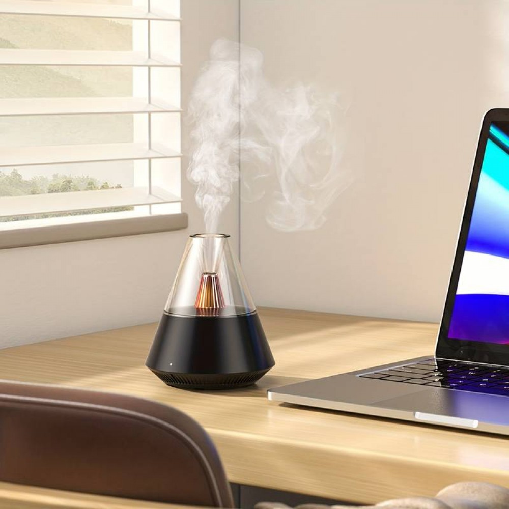 Diffuseur des huiles essentielles 3 en 1 humidificateur & lumière de nuit design volcan + télécommande - Blanc