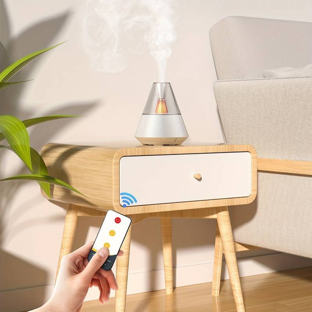 Diffuseur des huiles essentielles 3 en 1 humidificateur & lumière de nuit design volcan + télécommande - Blanc