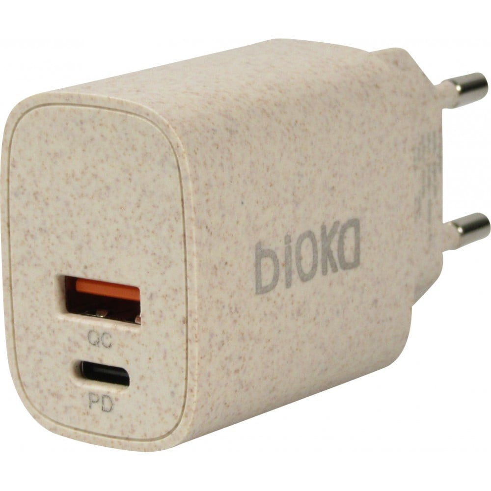 Double adaptateur 20W - Bioka biodégradable Eco-friendly USB-C Power Delivery