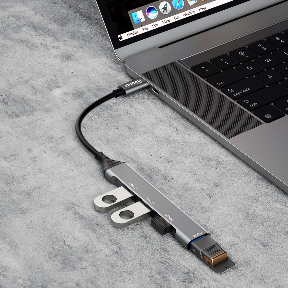 Dudao HUB 4 en 1 USB-C multiport aluminium avec 4x ports USB-A (3x USB2.0 / 1x USB-A 3.0) - Noir