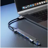 Dudao HUB 4 en 1 USB-C multiport aluminium avec 4x ports USB-A (3x USB2.0 / 1x USB-A 3.0) - Noir