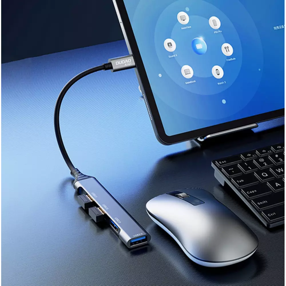 Dudao HUB 4 en 1 USB-C multiport aluminium avec 4x ports USB-A (3x USB2.0 / 1x USB-A 3.0) - Noir