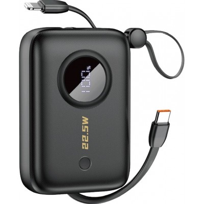 Dudao K14 22.5W Power Bank 10000mAh avec câble intégré USB-C & Lightning QC 3.0 Fast Charge - Noir