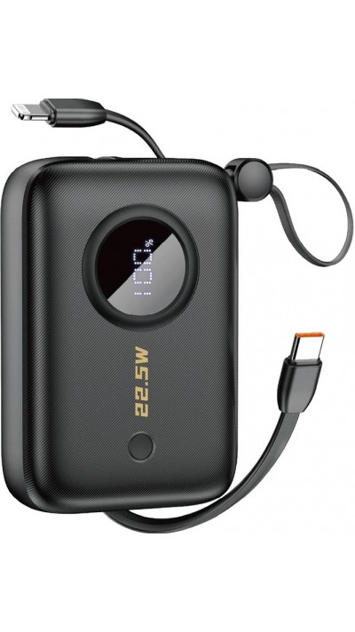 Dudao K14 22.5W Power Bank 10000mAh avec câble intégré USB-C & Lightning QC 3.0 Fast Charge - Noir