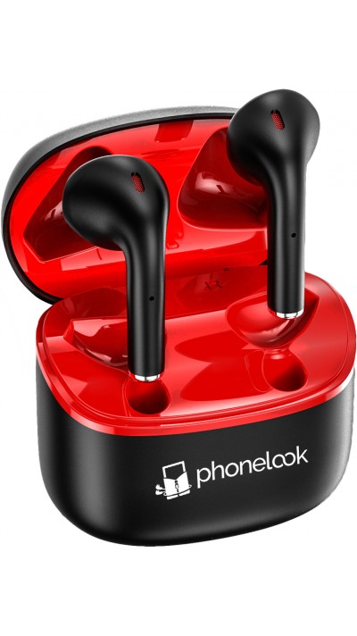 PhoneLook Pods - Kopfhörer Bluetooth 5.0 - Earpods mit integriertem Mikrofon + wireless Lade-Etui - Schwarz