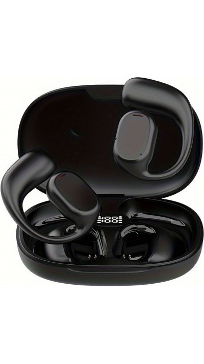 Ecouteurs Bluetooth sans fil à conduction osseuse accroche oreille avec affichage LED - Noir