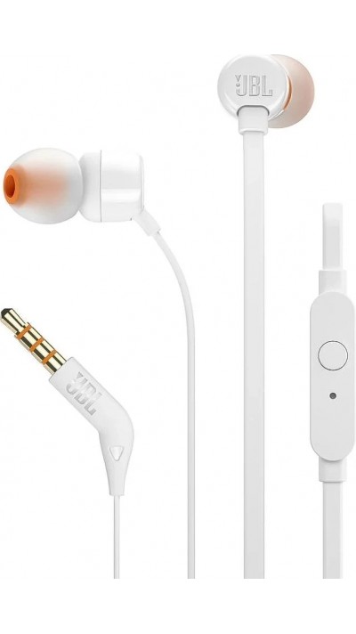 Écouteurs Intra-Auriculaires JBL T110 Filaires Mini Jack 3.5mm Audio Haute Qualité - Blanc