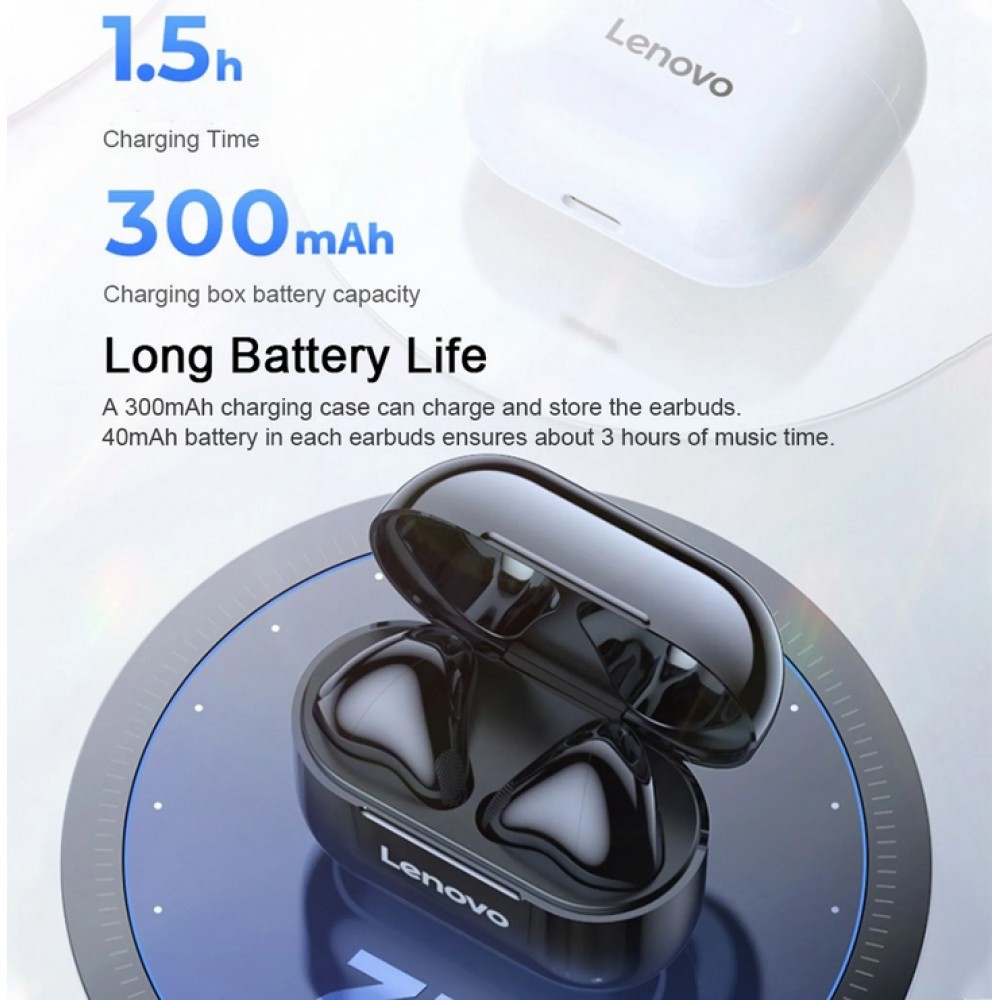 Ecouteurs Lenovo LivePods LP40 sans fil Bluetooth 5.0 wireless earbuds avec USB-C & HD Voice Call - Blanc