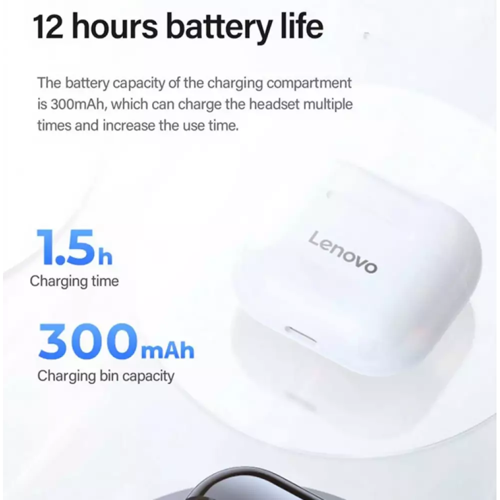 Ecouteurs Lenovo LivePods LP40 sans fil Bluetooth 5.0 wireless earbuds avec USB-C & HD Voice Call - Noir