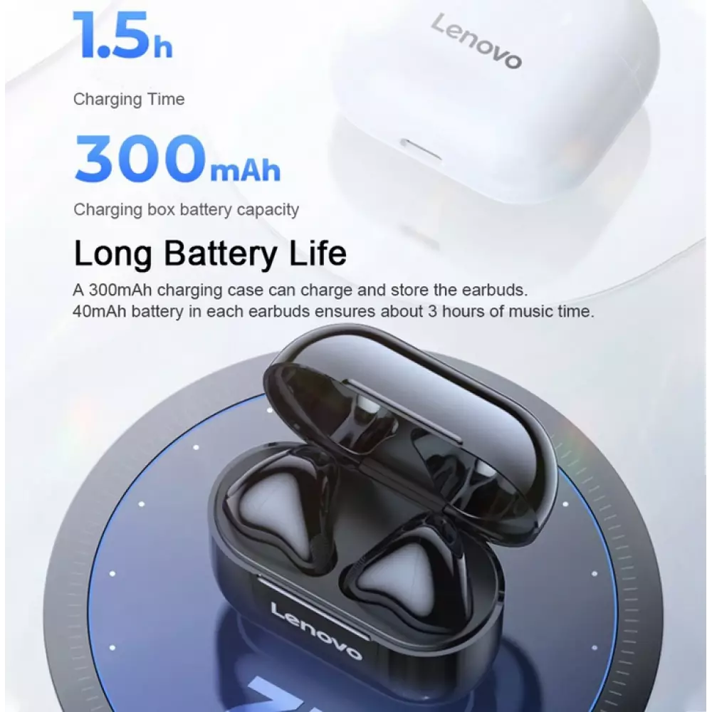 Ecouteurs Lenovo LivePods LP40 sans fil Bluetooth 5.0 wireless earbuds avec USB-C & HD Voice Call - Noir