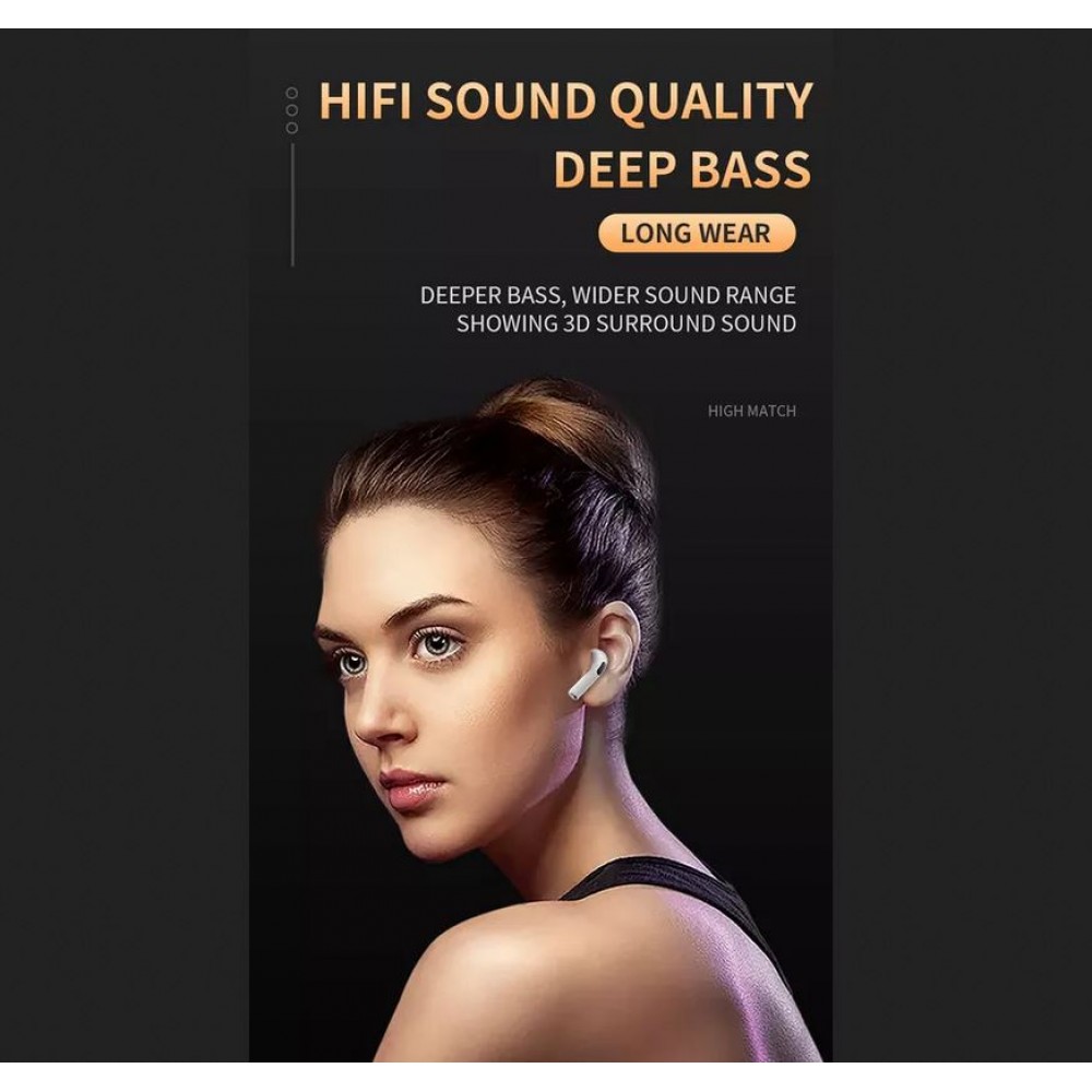 Écouteurs Pro 6 Bluetooth 5.0 Super Bass sans fil Earbuds design rond - Rose