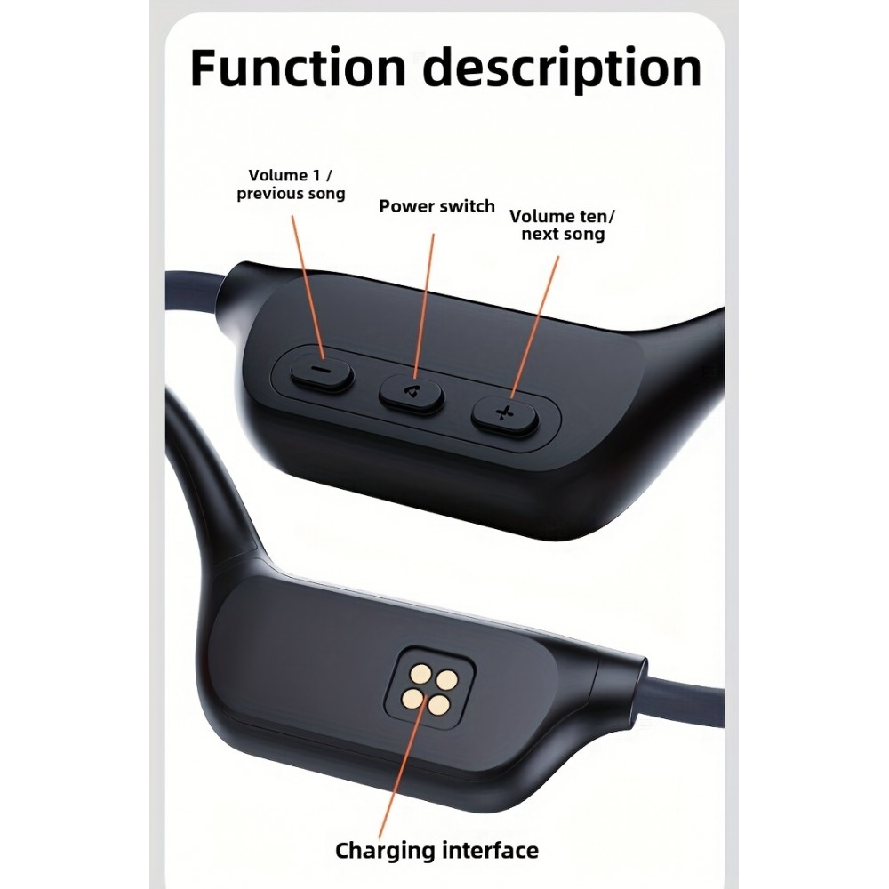 Bluetooth 5.4 Wasserdichte kabellose Knochenleitungs-Kopfhörer für Sport und Schwimmen mit 32 GB integrierter Musik-Speicher - Schwarz