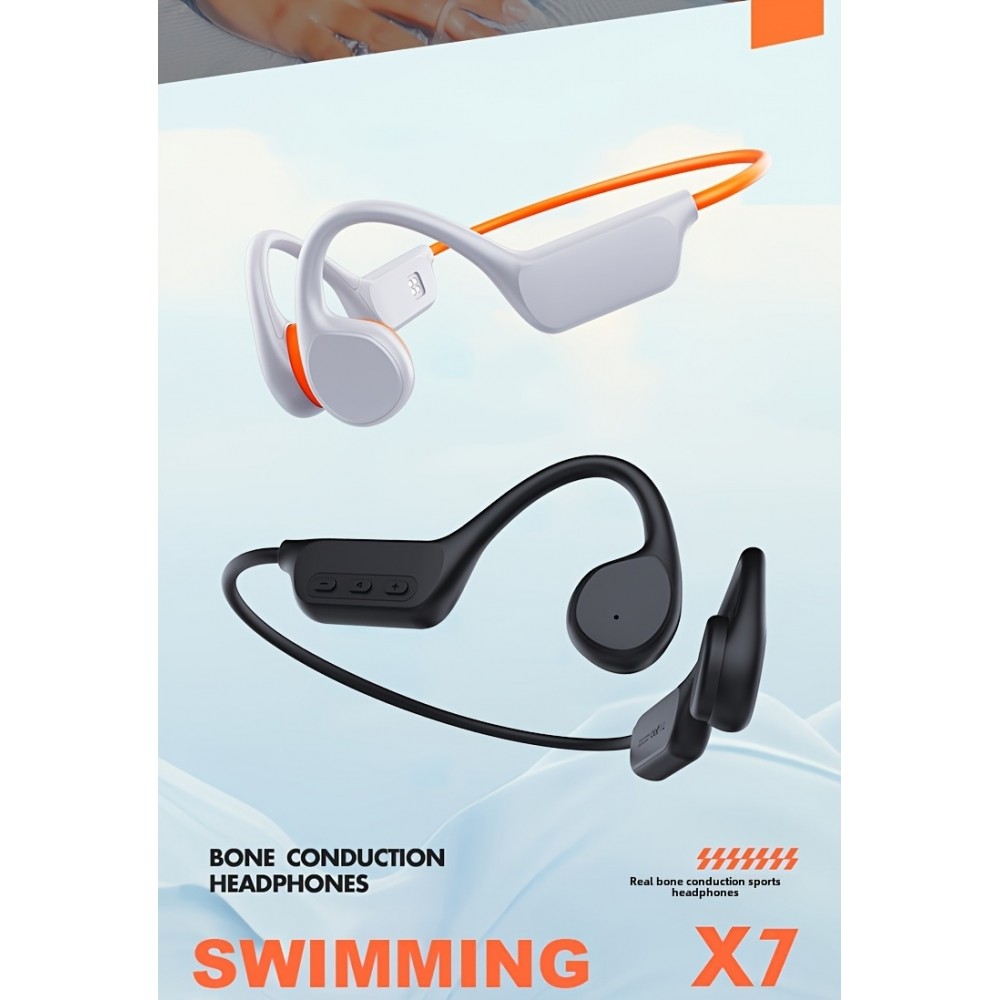 Bluetooth 5.4 Wasserdichte kabellose Knochenleitungs-Kopfhörer für Sport und Schwimmen mit 32 GB integrierter Musik-Speicher - Schwarz