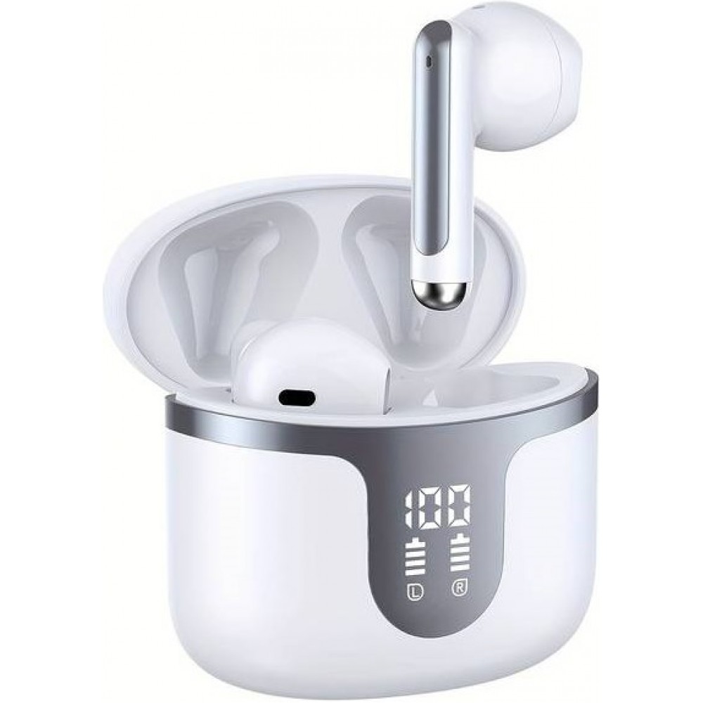 Bluetooth 5.3 In-Ear kabellose Kopfhörer - Ladeetui mit digitaler Batterie Anzeige, USB Type C - Weiss