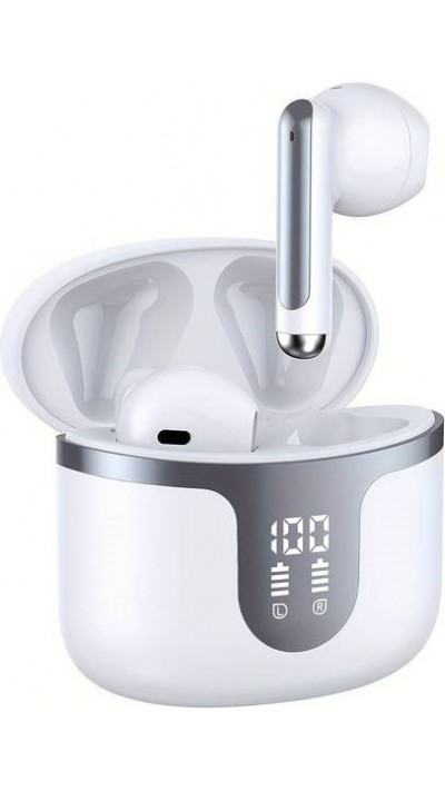 Bluetooth 5.3 In-Ear kabellose Kopfhörer - Ladeetui mit digitaler Batterie Anzeige, USB Type C - Weiss