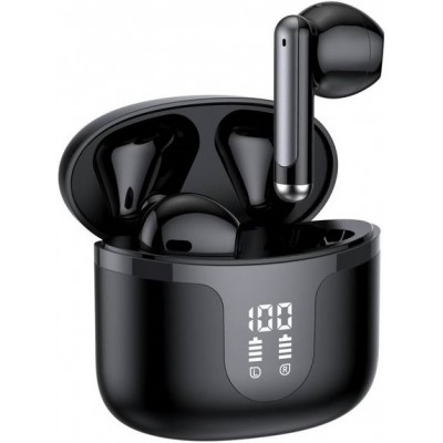 Bluetooth 5.3 In-Ear kabellose Kopfhörer - Ladeetui mit digitaler Batterie Anzeige, USB Type C - Schwarz