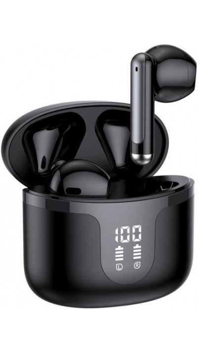 Bluetooth 5.3 In-Ear kabellose Kopfhörer - Ladeetui mit digitaler Batterie Anzeige, USB Type C - Schwarz