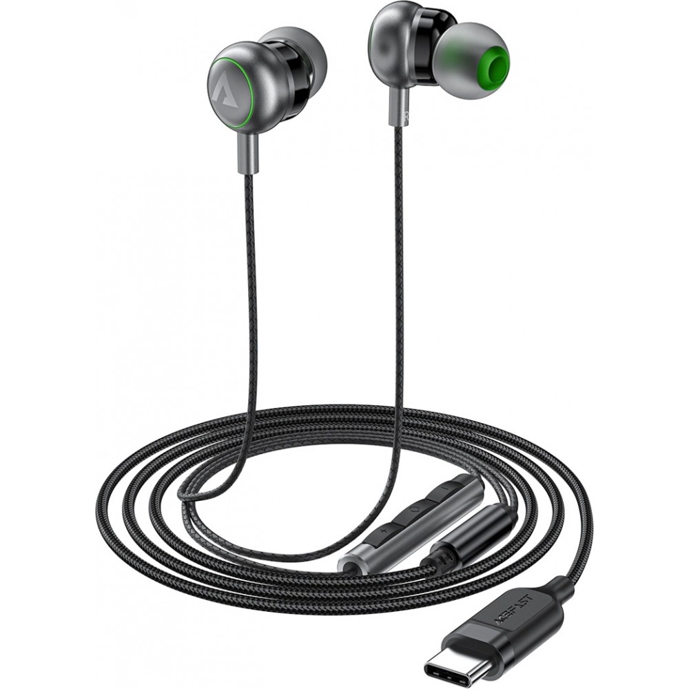 Acefast L5 USB-C In-Ear Kopfhörer 1,2m mit Silikon-Ohrstöpseln - Schwarz