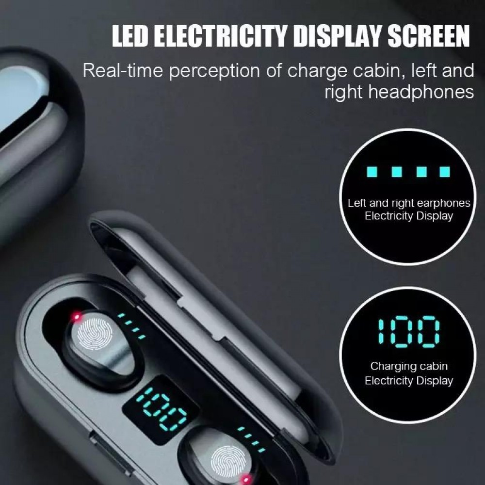 Ecouteurs Bluetooth sans fil TWS F9 - incl. micro, Touch control, étui de charge avec affichage LED