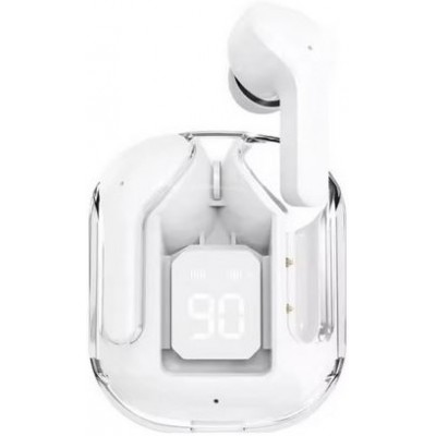 Ecouteurs sans fil Bluetooth 5.3 Crystal Pods TWS In-Ear transparents + affichage LED - Blanc