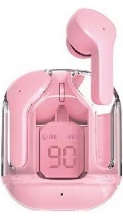 Ecouteurs sans fil Bluetooth 5.3 Crystal Pods TWS In-Ear transparents + affichage LED - Rose