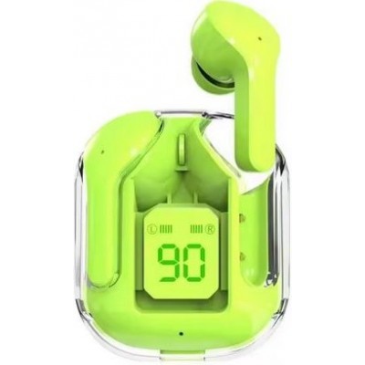 Ecouteurs sans fil Bluetooth 5.3 Crystal Pods TWS In-Ear transparents + affichage LED - Vert