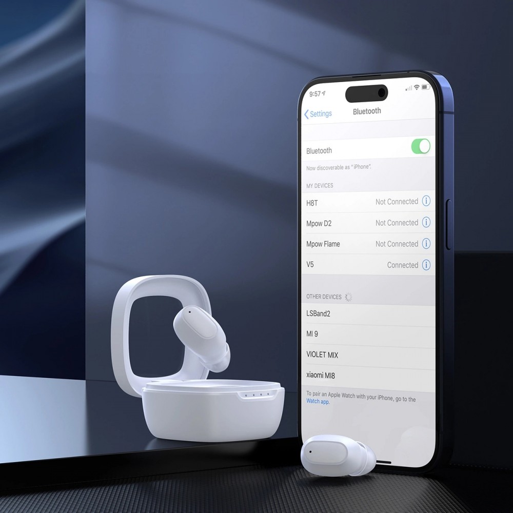 Écouteurs sans fil TWS Bluetooth 5.3 Choetech haute qualité audio avec boîte de chargement - Blanc